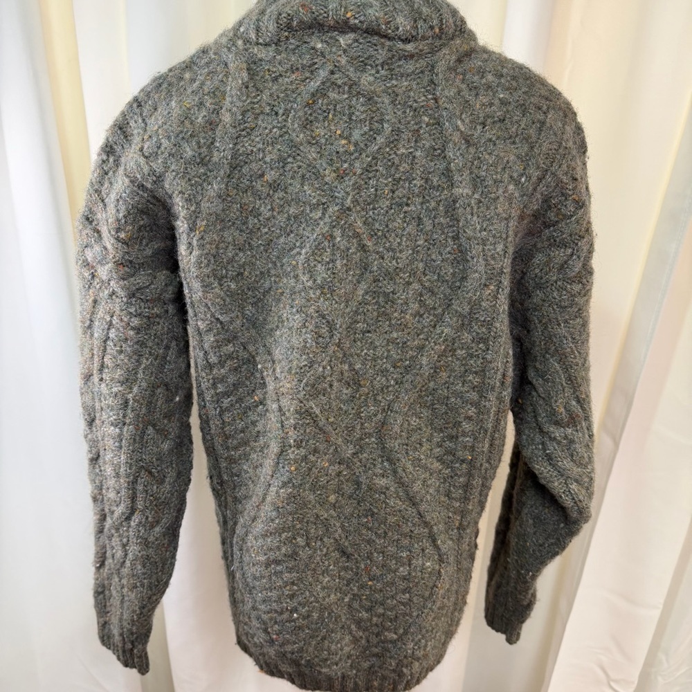 West Highland Woollens Scottish Wool Cable Knit Mock-Neck Sweater in Green/Gray - Picture 9 of 15